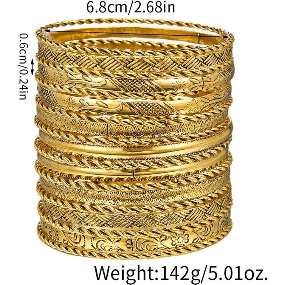 16Pcs Gold Bangle Bracelets for Women - Multi Layer Stackable Textured Bracelets - Picture 9 of 9